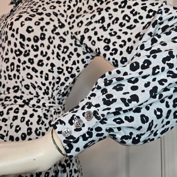 Loft Animal Print Gray Long Sleeves Jersey Midi Dress - Picture 9 of 15